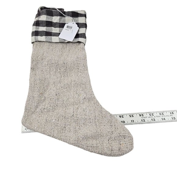 Primitives By Kathy Stocking Farmhouse Burlap Black snd White Buffalo Plaid Top - Picture 10 of 10